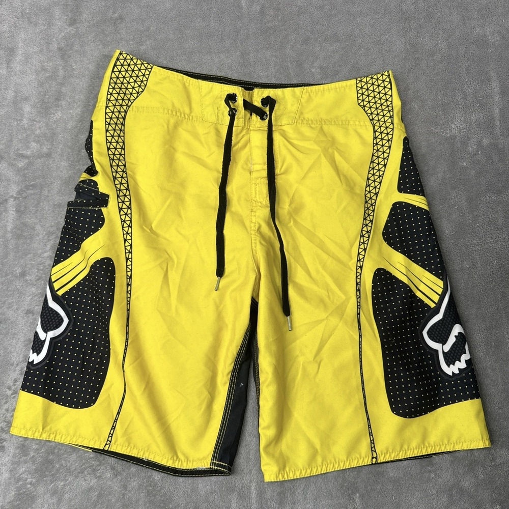 Fox Racing Men's Board Shorts Yellow and Black 34 Swimwear Swim Trunks Pockets